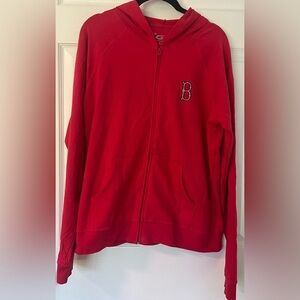 Women's Red Zip-Up Hoodie with Boston Red Sox B Bedazzled Logo